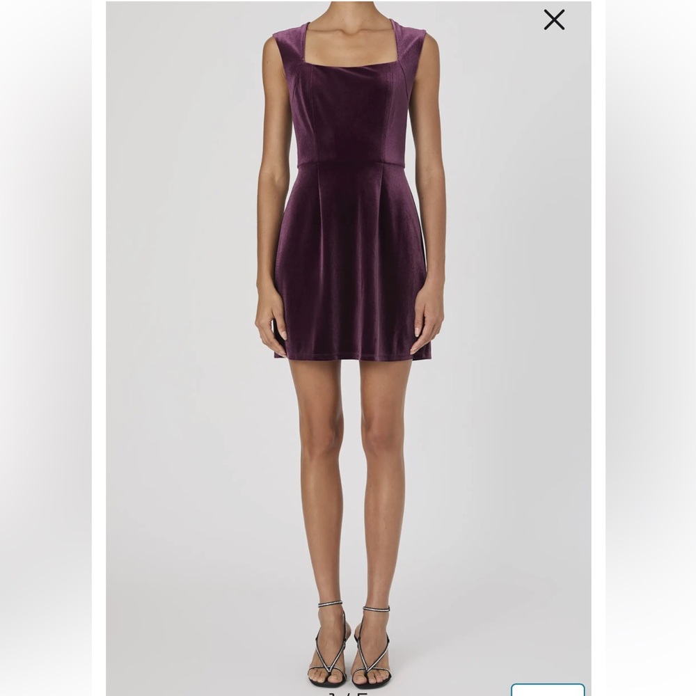 French Connection Square Neck Stretch Velvet Minidress in Burgundy Red